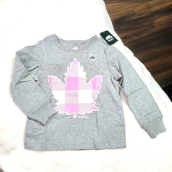 Roots kids Grey and plaid pink maple leaf long-sleeved shirt - Picture 1 of 5